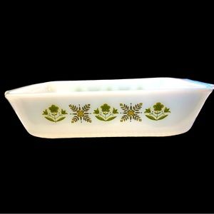 Vintage Fire King Green Garden Meadow Casserole Dish - 1 qt.
